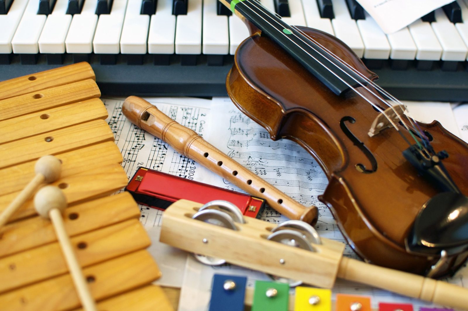 Musical instruments ready in the classroom